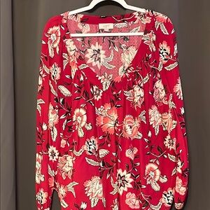 LOFT Red Long Sleeve Relaxed Blouse